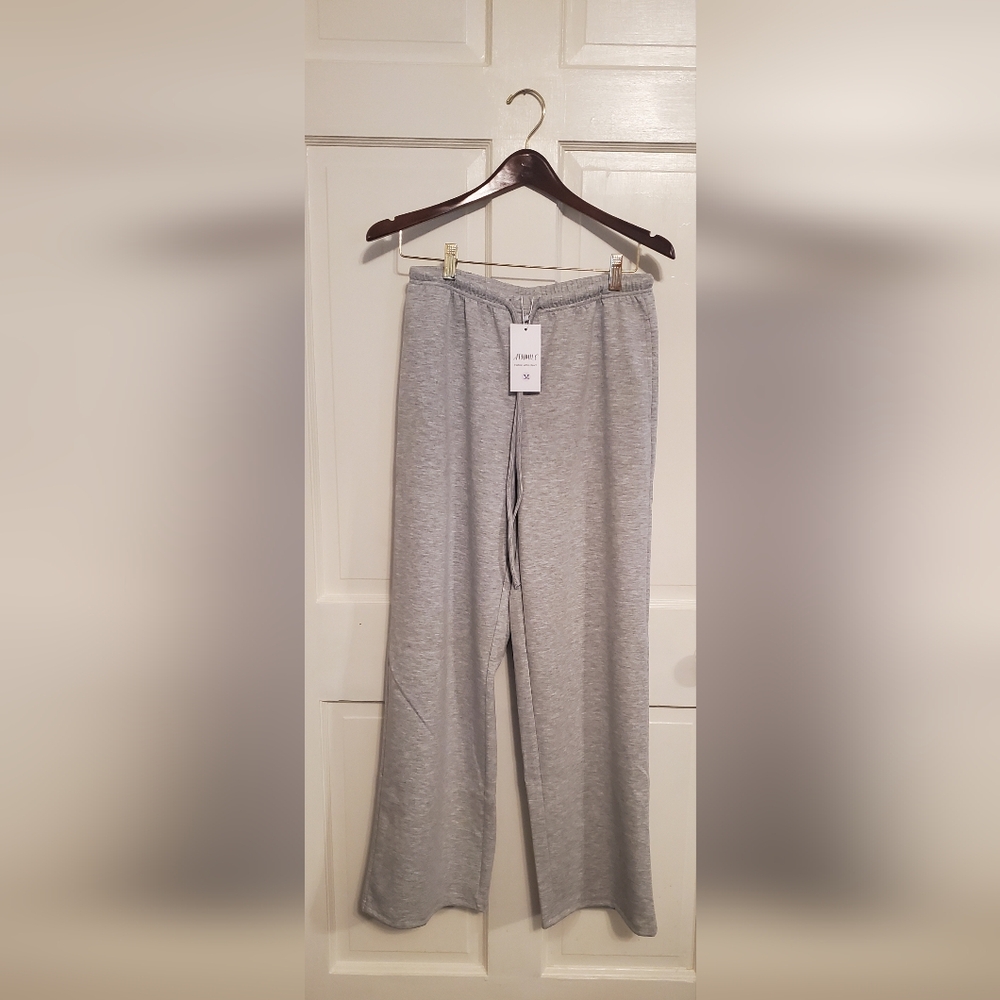 Athmile Womens Sweatpants Wide Leg Low Waist Drawstring Gray Medium NEW